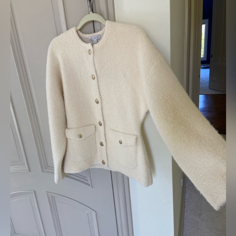 J. Crew Cream Teddy Jacket with Round Neckline